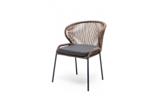 MR1001032 плетеный стул из роупа, каркас алюминиевый серый, роуп коричневый, подушка темно-серая